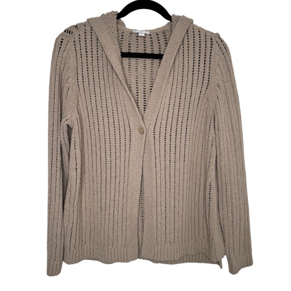 J. Jill womens L chucky knit hooded one button neutral cardigan whimsical boho - Picture 1 of 6
